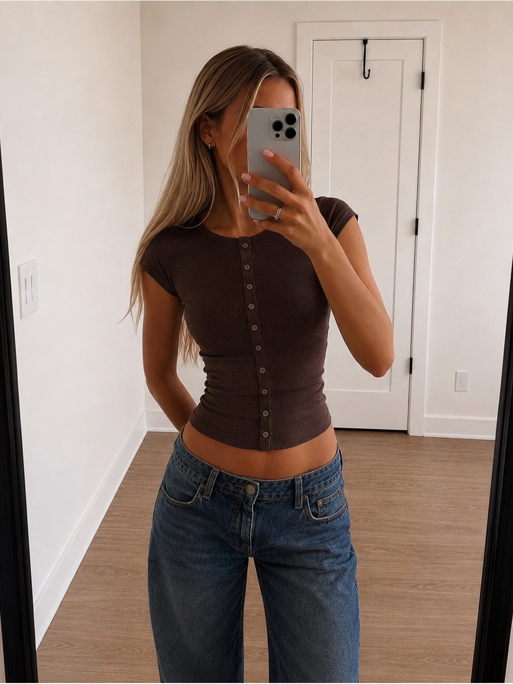 Motel Rocks Elmira Brown Flat Knit Button-Up Top